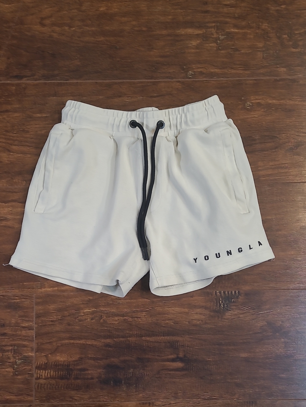 YoungLA Cream Knit Athletic Drawstring Shorts with Black Cord Size M